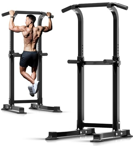 ZENOVA Pull Up Bar Dip Bar Power Tower Workout Dip Station Height Adjustable Free Standing Chin Up Bar Home Gym Equipment 300LBS Weight Capacity