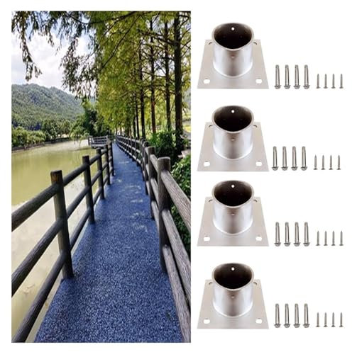 4 Pcs Pergola Post Base Bracket Round 20 30 60 70 120 150 190 200 MM, Deck Mailbox Garden Railing Bottom Support Bracket for Chain Link Fencing Posts Concrete Mount, Stainless Steel Holder D