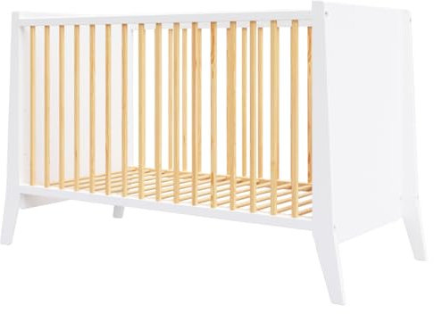 Generisch Designer Kleinkindbett Cosmo stilvoll robust & sicher Weiß mit Naturholz 60x120cm