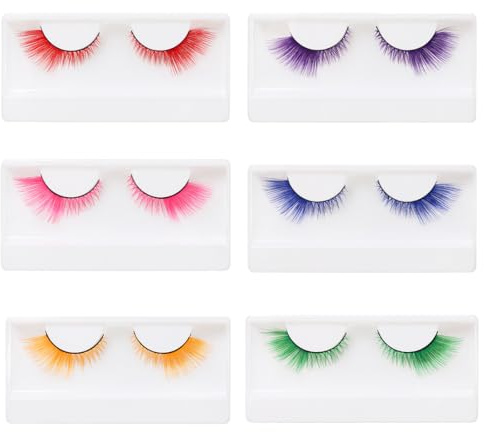 LQIOACU 6 Paare Farbige fake lashes, Falsche wimpern, Anime lashes, Künstliche wimpern für Party, Fasching, Maskerade, Bühne, Halloween