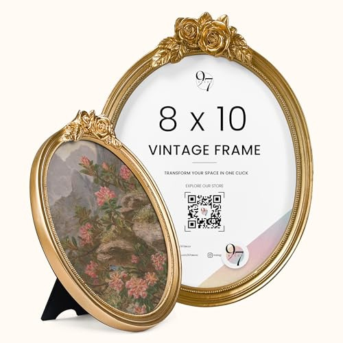 97 Decor Gold Oval Frame 8x10 - Gold Vintage Picture Frames 8x10, Antique Ornate Frames 8 X 10 With Glass Front For Tabletop Photo Display And Wall Hanging, Golden Rose Frame 8 By 10