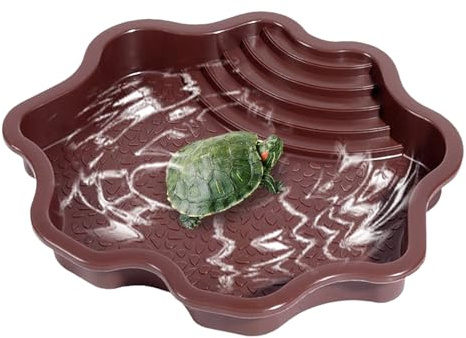 Reptil vattenskål - reptil matskål badpool, sköldpaddsmatskål, reptilbadkar med ödleramp, vår reptilvattenskål har en pa sköldpaddsdesign