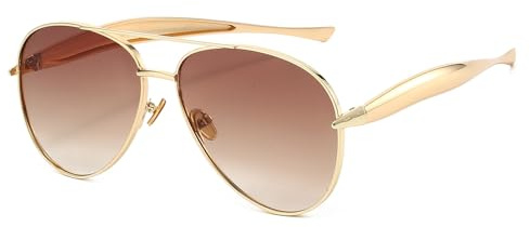Long Keeper Retro Pilot Sunglasses for Women Men Gold Metal Oversized Aviation Sunglasses Trendy Big 70s Double Bridge Shades (Gold Frame - Gradient Brown Lens)