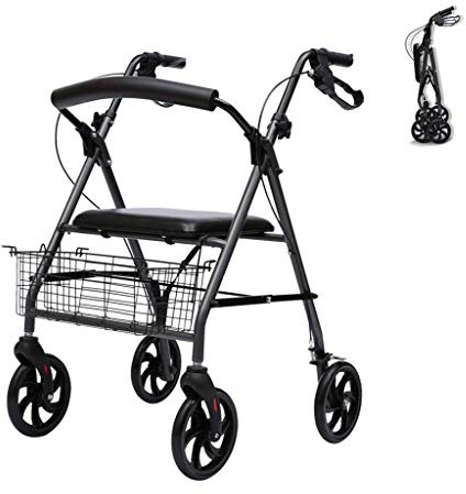 QHLMLL Rollator Leggero Pieghevole 4 Ruote deambulatore con Sedile Cestino della Spesa Camminare e per Anziani Altezza Regolabile ausilio per la Mobilità Carrello ausili per disabili