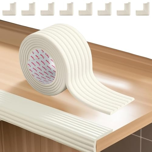 Dulynva Paraspigoli Muro Spigoli per Bambini Paraspigoli Angolari in Gomma Schiuma Protezione per Bordi Autoadesivo 200cmx80mmx8mm Anti Collisione Spesso Proteggi Angoli per Vecchio (Bianco)