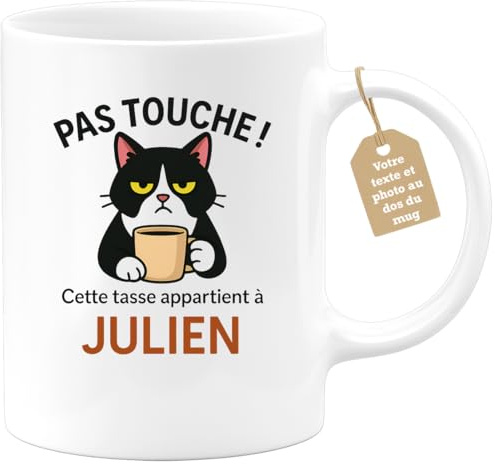quotedazur Café-Croissant - Mug Personnalisable Texte Photo Cadeau Noël Pas Touche Cette Tasse Appartient À - Blanc/Céramique