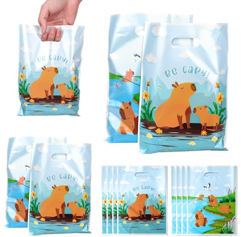 Evadollina Presentpåsar barnkalas, 50 st Capybara-födelsedagspåsar, barnkalaspåsar, små godispåsar (blå)