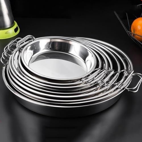 Vassoio per pizza in acciaio inox, con manico, per campeggio, barbecue, friggitura, teglia rotonda (26 cm)