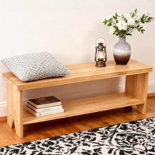 Fridmagfun 43 Solid Wood Farmhouse Bench, Entryway Bench with Storage Shelf, Narrow Rustic Indoor Bench for Bedroom, Entryway, Hallway, Dining