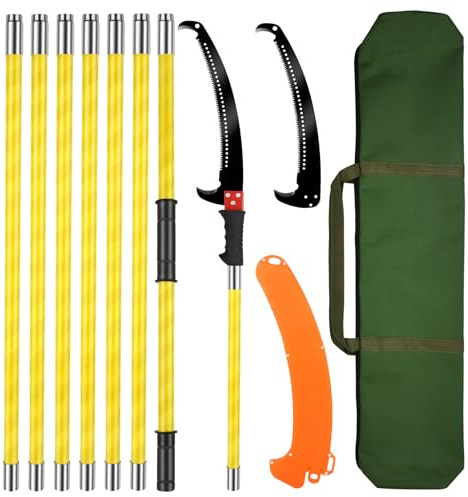 Segaccio Telescopico 8M per Potatura Alberi,Sega Telescopica per Potatura Professionale con Lama in Acciaio al Carbonio,Seghetto Potatura Regolabile per Tagliare Rami Alti, Palma,Giardinaggio