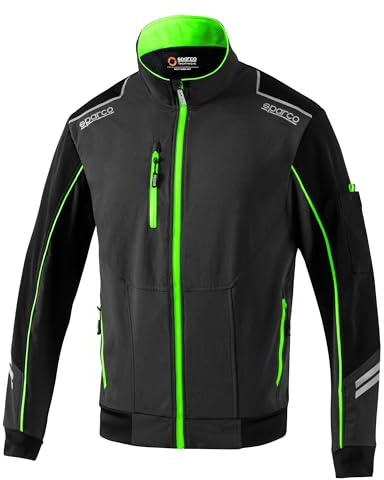 Sparco Giacca da Lavoro Leggera Light Shell Austin in Tessuto Tecnico Idrorepellente Antivento. Giubbino Multitasche Traspirante con Rinforzi e Dettagli Riflettenti.