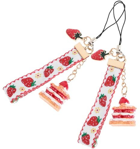 Sosoport Llavero de Fresa 2 Piezas Campana y Cadena Corta para Teléfono Móvil, Accesorio Antipérdida DIY en Resina, Correa Ligera para Colgar y Decorar Móvil y Llaves Color Color Aleatorio