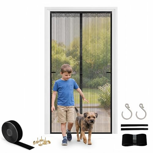 Fly Screens for Doors Magnetic 90x210cm, Door Fly Screen Curtain Heavy Duty No Drill, Self-Closing Fly Nets for Doors with 34 Magnets, Insect Mesh Door Net Curtain for Home Patio