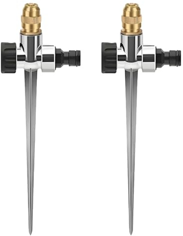 2 Piezas Aspersores De CéSped De Metal para Patio, Aspersor Automático de Agua para Jardín con Base de Púas, Boquilla de latón de 360 Grados Ajustable, Riego De CéSpedes Y Jardines