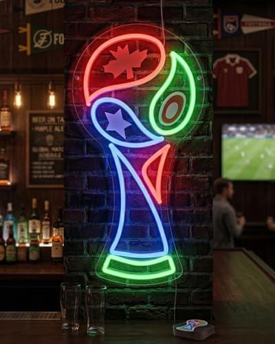 Soccer Trophy Shape Neon Sign, 2026 World Cup Neon Sign, Dimmable Soccer LED Neon Light for Wall Decor, Soccer Fans Night Light for Game Room, Sport Bar, Man Cave, Party, Unique Gifts for Sports Fans