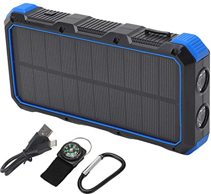 Batterie Externe Solaire 36800mAh, Charge Rapide 5V 3A, 3 Ports USB Portable avec Lampe LED - Grande Capacité, Multiples Protections, Parfaite pour Camping Extérieur (Bleue)
