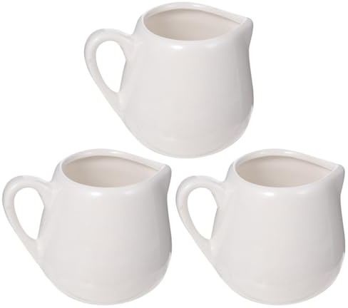 DOITOOL Set 3 Bricchi per Latte in Ceramica Bianca con Manico Comfort e Beccuccio Antigoccia, Mini Lattiera da 100ml per Cucina e Servizio Salse