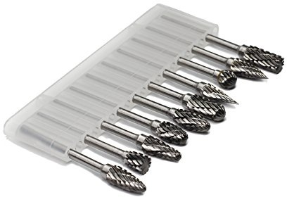 YUFUTOL Carbide Burr Set - 10pcs Double Cut Solid Carbide Rotary Burrs 3mm(0.118'') Shank Fits Die Grinder Drill for Woodworking,drilling Metal Carving Engraving Polishing