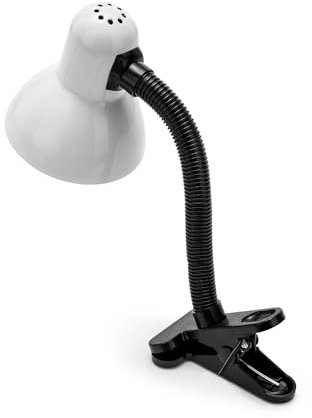 VELAMP CHARLESTON Lampada da tavolo con collo flessibile - Design moderno - Ideale per scrivania, lettura e comodino - Attacco lampadina E27 - Colore bianco