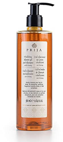 Prija Vitalisierendes Duschgel und Shampoo mit Ginseng-Extrakt, Feuchtigkeitsspendendes und belebendes Körper- und Haarwaschgel mit Pumpspender, Luxuriöses Duschgel 380ml