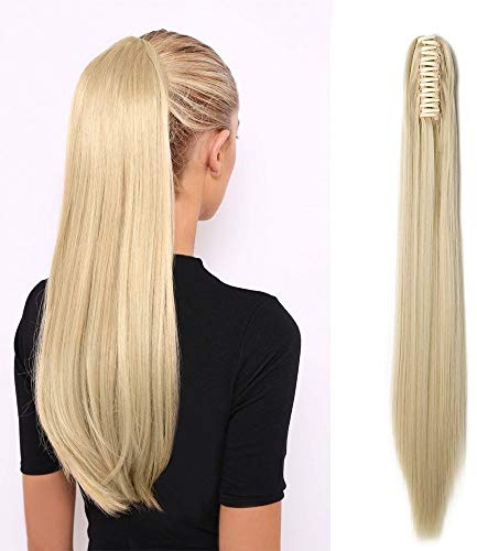 SEGO Ponytail Extension Pferdeschwanz Haarteil Haarverlängerung Zopf Hair Piece Haar Glatt Hitzebeständig wie Echthaar Gebleichtes Blond Glatt-21(53cm)-140g