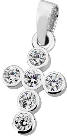 Ardeo Aurum Damen Kreuz-Anhänger aus 333 Gold Weißgold mit Zirkonia im Brillantschliff Kruzifix