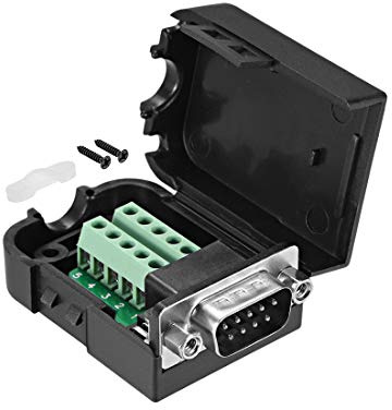 sourcing map D-sub DB9 Breakout Board Connector with Case 9 Pin 2 Row Male RS232 Serial Port Solderless Terminal Block Adapter with Positioning Nuts