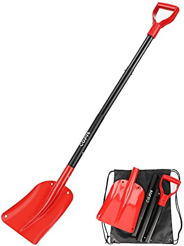COFIT 120cm Pala Neve Pieghevole Auto, Vanga da Scavo Portatile Alluminio, Badile Giardino Staccabile, Spalare Metallo Camper, Strade Strumento di Rimozione del Ghiaccio, Rosso