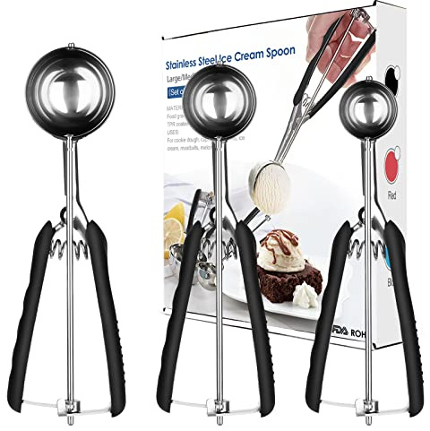Tarnel 3 Stück Eisportionierer Set 304 Edelstahl für Eiscreme Melone Fleischbällchen Kuchen Teig Plätzchen Keksteig Reis 3 Größen Eisportionierer