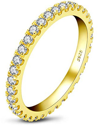 AINUOSHI Verlobungsring Runder Zirkonia 1,4 mm Gold Eternity Band Hochzeit 925 Sterling Silber Ring für Damen Herren