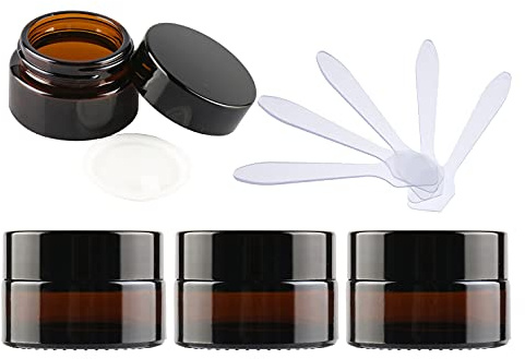 ZEOABSY 4 Stück Leere Brown Glas Cremedose 15ml mit Deckel, Braunglas Schraubdeckel Glas-Tiegel Schraubdose Glas-Dose Salbentiegel Kosmetik-Dose für Gels Cremes + 4X Spatel