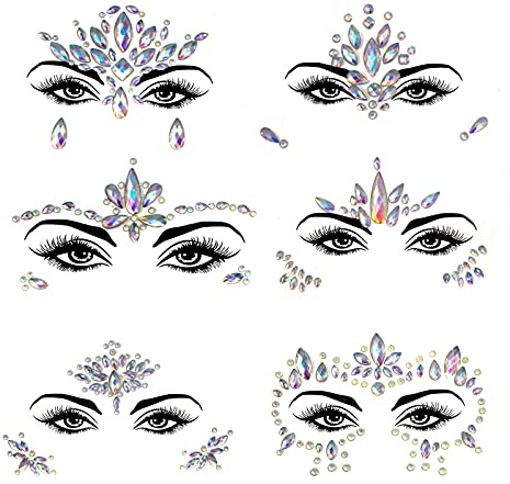 DAWRIS Gesicht Strasssteine Frauen, Nachtglühen Meerjungfrau Face Tattoo | Frauen Gesicht Edelsteine Selbstklebend Temporäre Tattoos, Face Sticker für Karneval Schminke, Parties, Make-up