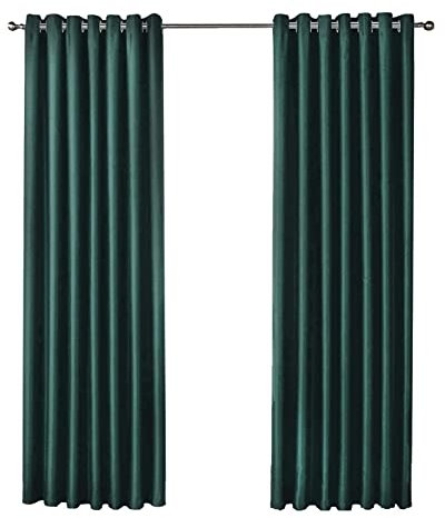 Olivia Rocco Blackout Eyelet Curtains Black Out Thermal Ring Top Curtain Pair Window Treatment Living Room Bedroom, 66 (Width) x 90 (Drop) Emerald Green