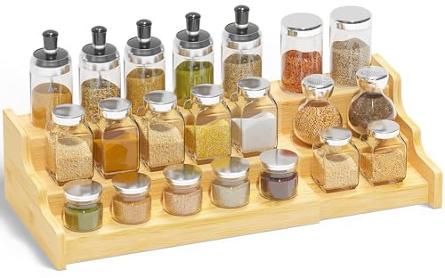 Ruichang 3-stöckiges Ausziehbar Gewürzregal Stehend (Natur) | Gewürz Organizer, Gewürzgläser Organizer, für Küchen, Schrank, Speisekammer