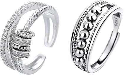 Tixiyu 2 Stück Offene Drehringe Verstellbar Valentinstag und Angst Frauen Metall Sterling Silber, Lack Metall aus Sterlingsilber