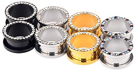Longbeauty 8er/ 4er Set Edelstahl Flesh Tunnel Plugs Ohr Piercing Schmuck mit Schraubverschluss 3mm-16mm