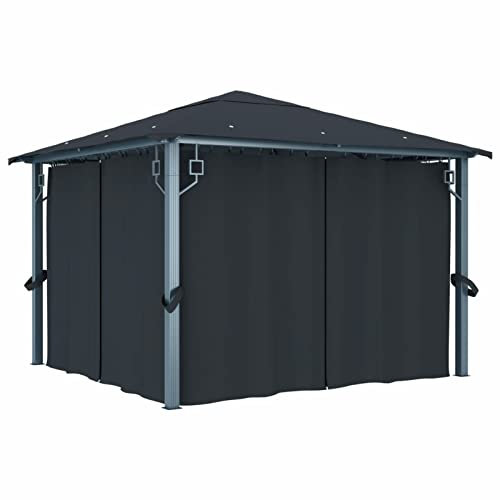 Atlojoys Pavillon mit Vorhängen, Gartenpavillon, Winterfest, Pergola, Grillpavillon, Gazebo, Partyzelt, Seitenteile für Pavillon, 300×300 cm Anthrazit Aluminium