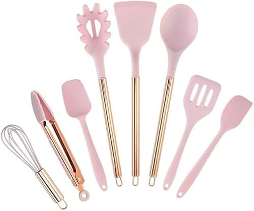 Küchenutensilien Set, Küchenhelfer Set, Silikon-Koch-Antihaft-Spatel, Löffel, achtteiliges Küchenzubehör-Set, roségoldener Griff, Küchenutensilien