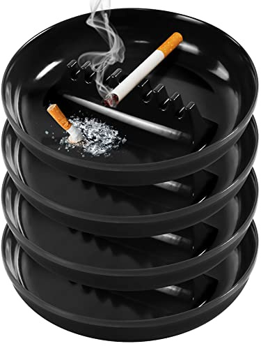 Grovind Plastic Ashtrays for Cigarettes and Cigars, Indoor Outdoor Ash Tray Large Size Tabletop Ashtray Decor for Home Office Restaurant Patio Bar - 4 Pack (Black)