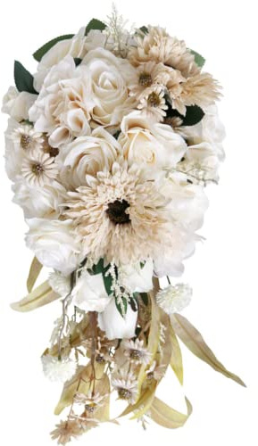 Bouquet de mariage pour mariée, bouquet de mariée en forme de cascade, fleur de tournesol artificielle, crème