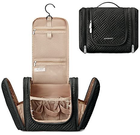 BAGSMART Kulturtasche zum Aufhängen, Reise-Organizer mit Haken zum große Reise-Kulturtasche, wasserdicht für Shampoo, Behälter in voller Toilettenartikel, Kosmetik, für Männer und Frauen,Schwarz