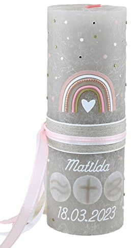 Cerziies® Taufkerze Rustik MATILDA Junge oder Mädchen mit Name und Datum, individuell und handverziert 1859