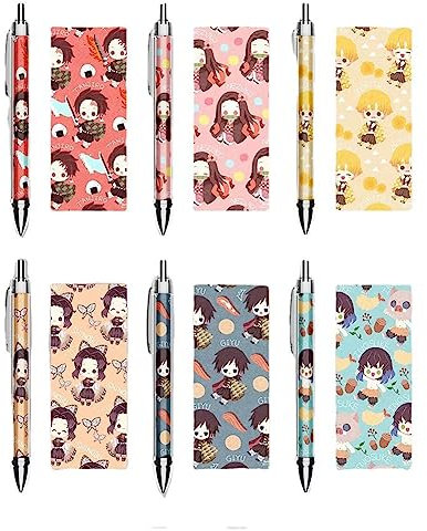 Jilijia 6 Stück Anime Stifte - Cartoon Charaktere Kamado Tanjiro Kugelschreiber 0,5mm Schwarze Tinte Gel Pen Push Action Unisex Stifte Schulbedarf für Jungen Mädchen