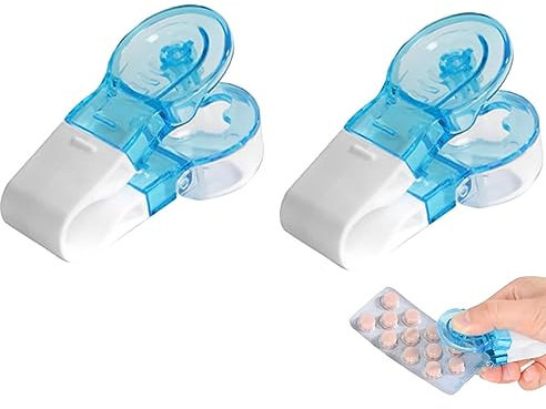 Tragbarer Pillenentferner | Tabletten-Blisterpackungsöffner | Pillenschneider für kleine Pillen, berührungsloses Werkzeug zum einfachen Herausnehmen von Medikamenten (2 Stück)