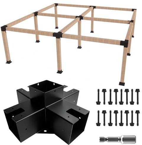ITeVe.GD 5-Way Pergola Coner Bracket,Galvanized Steel Woodwork Bracket for 4 x 4“(3.5 x 3.5”) Lumber,Metal DIY Bracket for Outdoor Gazebos,Porchs with Screws (1Pack)…