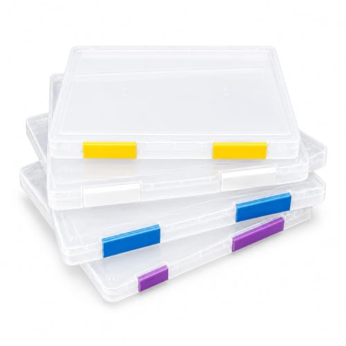 Kaizuca A4 Storage File Scatole (4 pack), Plastica Trasparente Scatola Portatile Archivio, Organizzare e Conservare Documenti, Opera d'Arte, Foto, Cancelleria e Hobby Strumenti