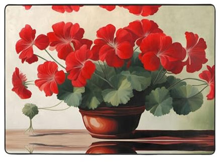 YYHWHJDE Teppich mit rotem Geranien-Muster, 203,2 x 147,3 cm, weich, feiner Samt, waschbar, verschleißfest, keine Fusseln