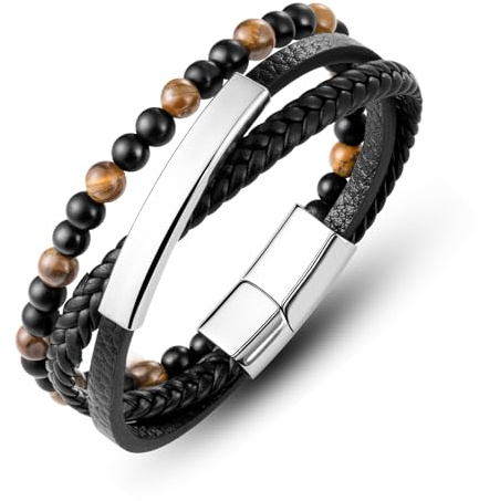LAXPICOL To My Son/Grandson/Husband Braided Leather Bracelet Gifts For Men | Soft Leather& Stainless Steel Adjustable/Magnetic Clasp,Engraved Message Bracelet,Men Jewelry Gifts For Son/Men/Grandson