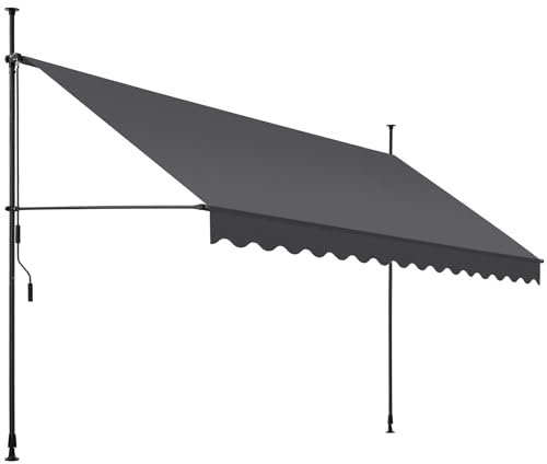 tectake® Tenda da Sole a Morsetto con Manovella, Altezza e Inclinazione Regolabile, Telo Impermeabile e Resistente ai Raggi UV, Ideale per Balcone e Terrazzo, 400x180cm - Nero/Grigio