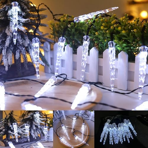 KINGCOO 20LED Eiszapfen Lichterkette Außen und Innen, Wasserdicht 5M LED Solar Eiszapfenleuchten Rohr Lichter für Balkon Party Garten Haus Weihnachtsbeleuchtung Deko (Weiß)